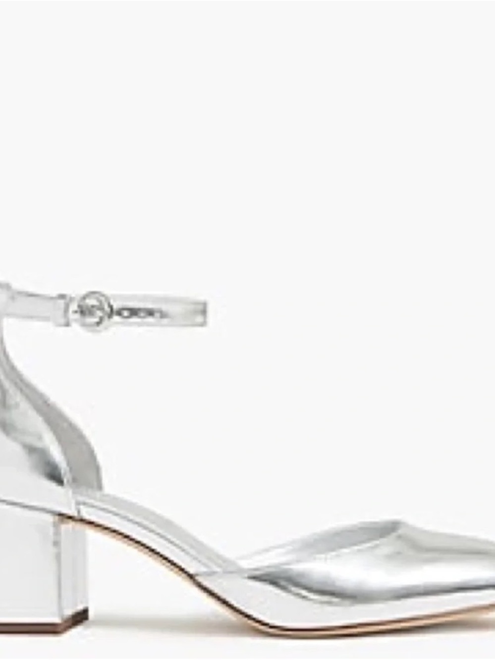 J. Crew Factory | Metallic Silver Block Heel Ankle-Strap Pumps - Picture 3 of 5